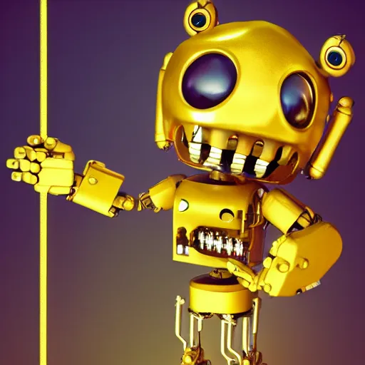 Prompt: horror animatronic in form of golden Bonny character design, robotic Springtrap character by Simon Stalenhag, trending on Artstation, 8K, ultra wide angle, zenith view, pincushion lens effect