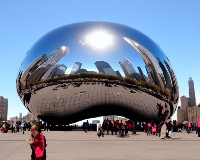 Prompt: the bean in chicago but it's floating in the air