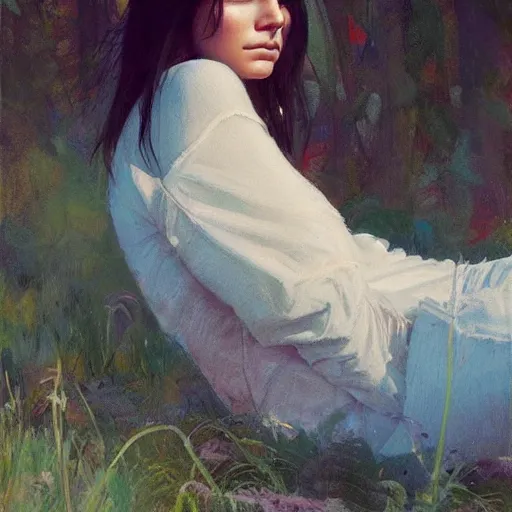 Prompt: kendall jenner by Richard Schmid by Jeremy Lipking by moebius by atey ghailan