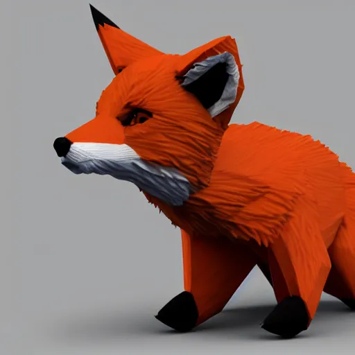 Image similar to Low Poly 3D render of a plush fox, digital art, trending on artstation