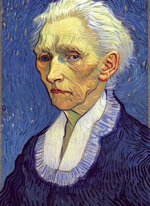 Prompt: portrait of a tired old woman with white hair by van gogh, detailed face, symmetrical painting, beautiful expressionist oil painting masterpiece, 8 k resolution, smooth, sharp focus, pastel color palette, trending on artstation