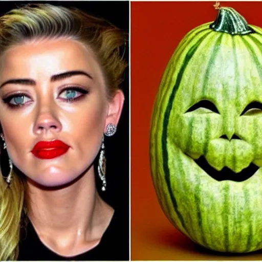 Image similar to gourd carved to look like the face of amber heard