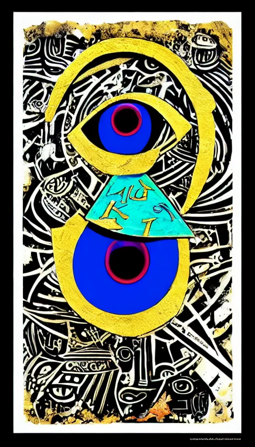 Prompt: eye of horus making the letter k afro futurismo style