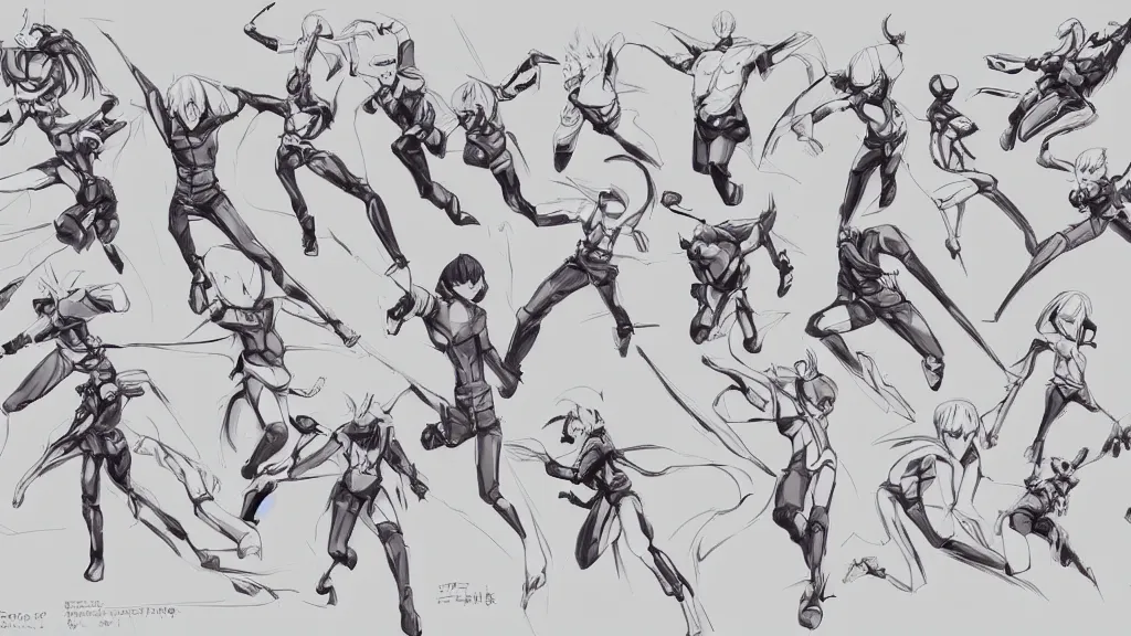 anime dynamic action poses sketch sheet, trending on | Stable Diffusion ...