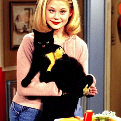 Prompt: salem the cat on sabrina the teenage witch 1 9 9 0 s sitcom, tv still, funny picture