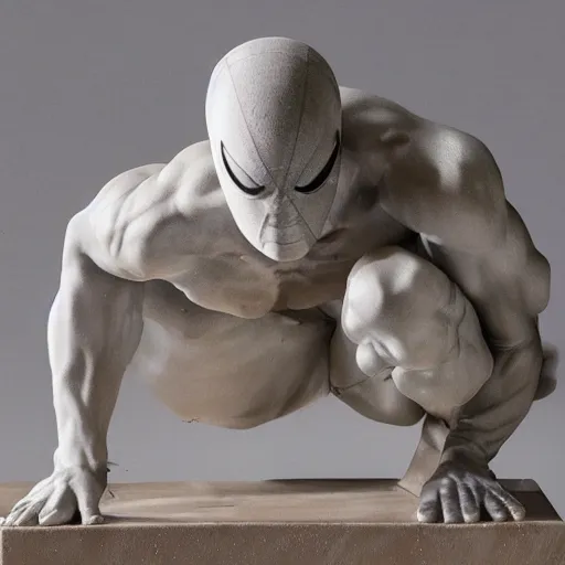 Image similar to greek sculpture of spider - man in marble,