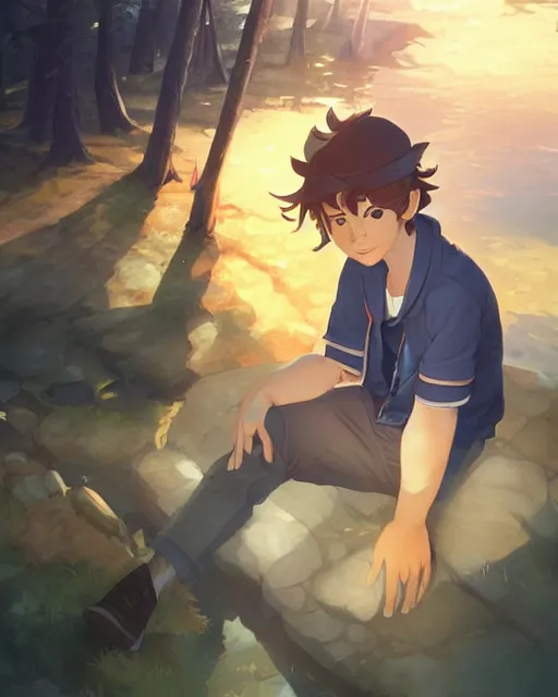 Image similar to dipper pines, medium shot, visible face, detailed face, perfectly shaded, atmospheric lighting, by makoto shinkai, stanley artgerm lau, wlop, rossdraws