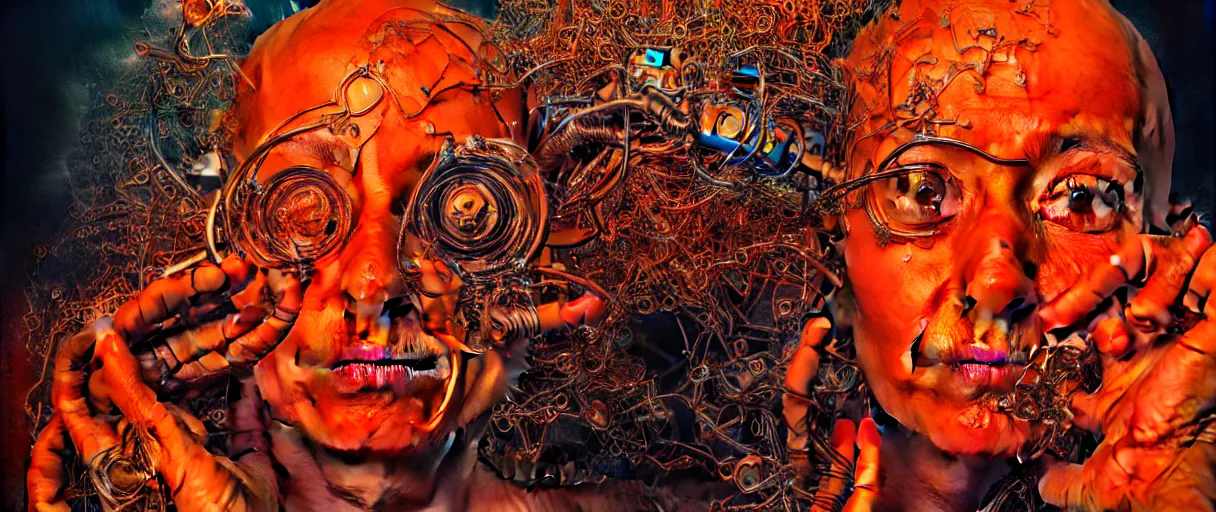 Image similar to hyperrealistic hyper detailed neo-surreal 35mm portrait of praying cyborg graffiti monk matte painting concept art dali hannah yata very dramatic orange lighting low angle hd 8k sharp shallow depth of field