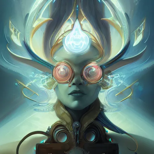 Image similar to portrait of a beautiful metaphysical cybernetic emanation, concept art by pete mohrbacher and artgerm and wlop, digital art, highly detailed, intricate, fantasy, mystical, sharp focus, Trending on Artstation HQ, deviantart, unreal engine 5, 4K UHD image