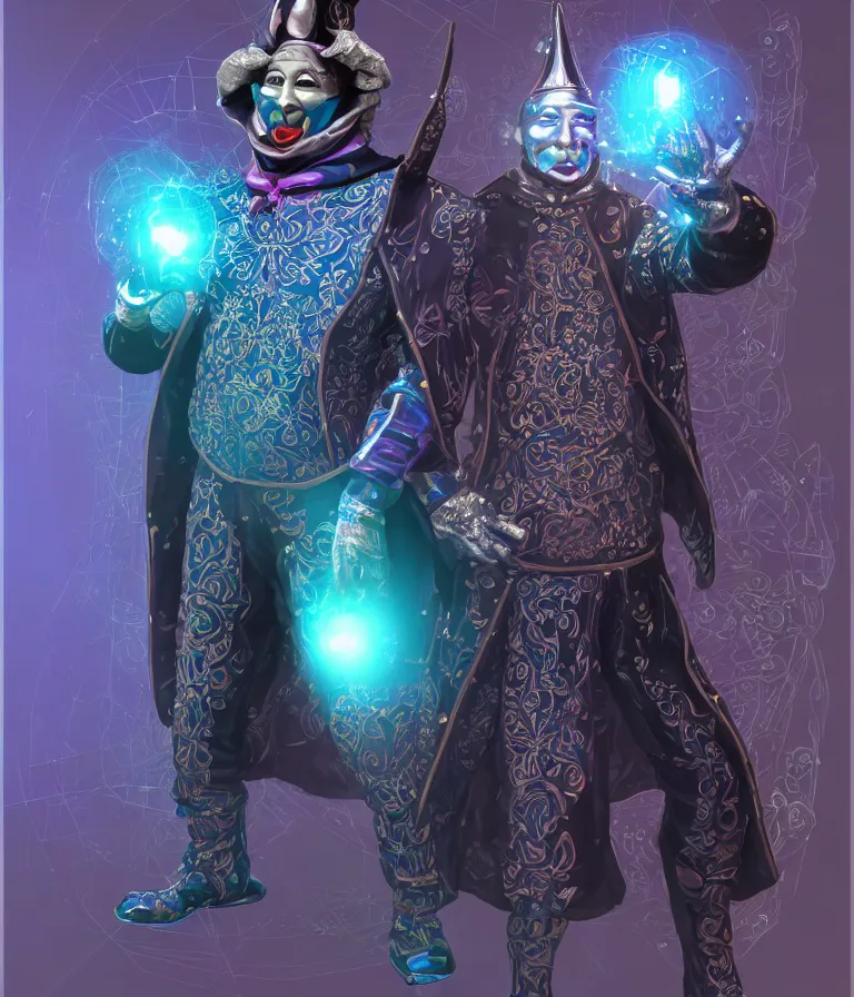 Image similar to front!!! shot of a court jester!!! character, hyperdimensional, bioluminescent hypercubes, dark holography!!!, future, chrome, (((intricate))), ((raytracing)), elegant, highly detailed, centered, (((artstation, concept art, smooth, sharp focus, artgerm, Tomasz Alen Kopera, Peter Mohrbacher, donato giancola, Joseph Christian Leyendecker, WLOP, Boris Vallejo))), mugshot!!!!!, ugly!!!!!!, octane render, nvidia raytracing demo, octane render, nvidia raytracing demo, octane render, nvidia raytracing demo, grainy, muted, 8K, digitalblasphemy, metatron