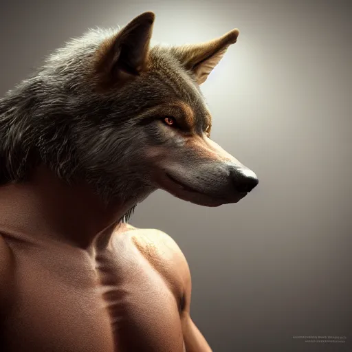 Prompt: portrait art of 8k ultra realistic humanoid muscular Wolf creature, cinematic lighting, trending on artstation, 4k, hyperrealistic, focused, extreme details, unreal engine 5, cinematic, masterpiece