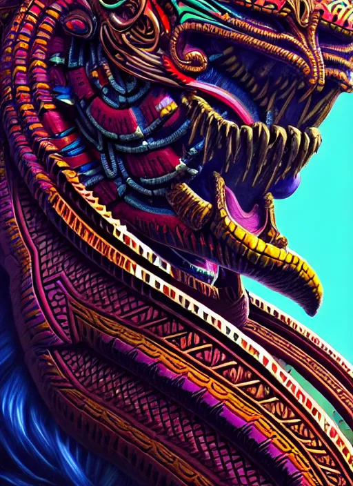 Prompt: hyper detailed ultra sharp aztec serpent warrior trance man. trending on artstation, warpaint aesthetic, earthwave, colorful, neon, ornate, intricate, digital painting, concept art, smooth, sharp focus, illustration, art by artgerm and greg rutkowski and h. r. giger, 8 k