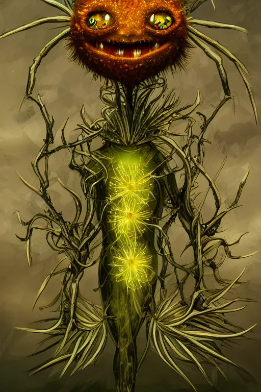 Prompt: a humanoid figure dandelion plant monster, amber eyes, highly detailed, digital art, sharp focus, ambient lighting, trending on art station, anime art style