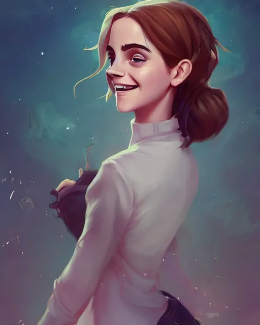 Image similar to beautiful full body Emma Watson smiling, art by lois van baarle and loish and ross tran and rossdraws and sam yang and samdoesarts and artgerm, digital art, highly detailed, intricate, sharp focus, Trending on Artstation HQ, deviantart, unreal engine 5, 4K UHD image