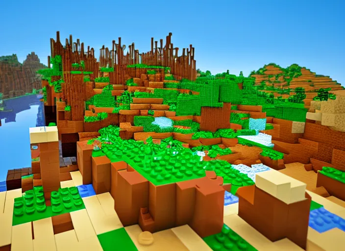 Prompt: epic lego minecraft landscape, colourful digital art