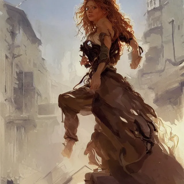 Image similar to shakira escaping prison, portrait, elegant, intricate, digital painting, artstation, concept art, smooth, sharp focus, illustration, art by konstantin korovin and daniel f. gerhartz and john howe