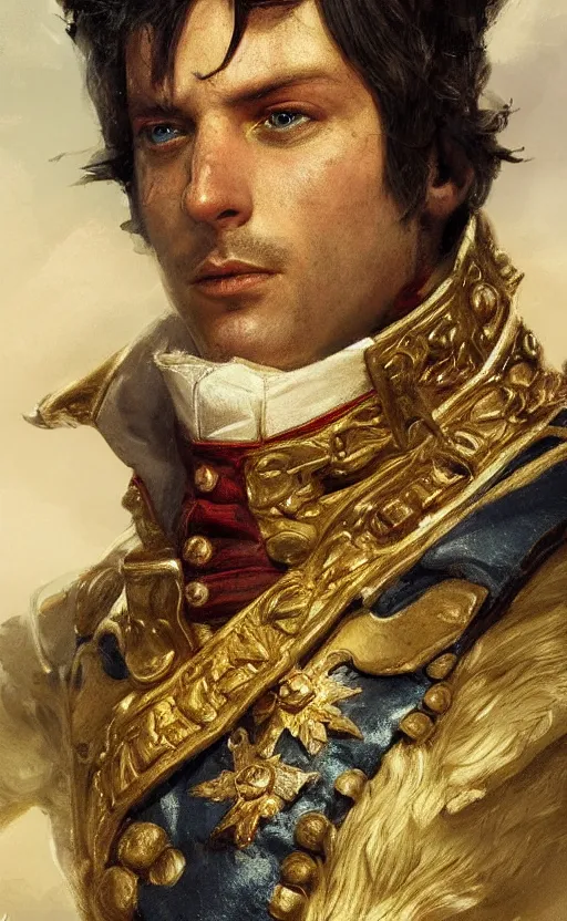 Prompt: Portrait of a napoleonic admiral, male, detailed face, napoleonic, highly detailed, cinematic lighting, digital art painting by greg rutkowski