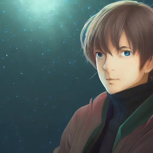 Image similar to portrait of carl sagan the cosmic god, anime fantasy illustration by tomoyuki yamasaki, kyoto studio, madhouse, ufotable, square enix, cinematic lighting, trending on artstation