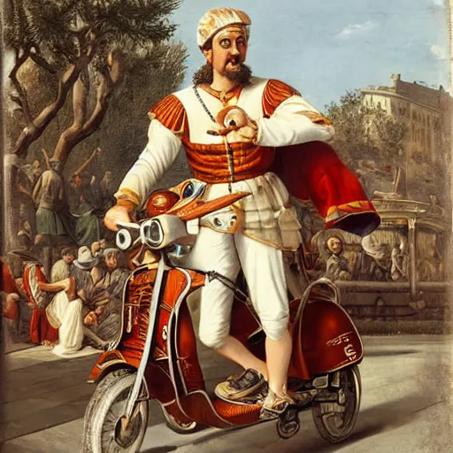 Image similar to amerigo vespucci on a vespa