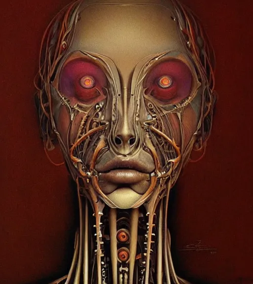 Prompt: beautiful portrait of biomechanical woman by zdislaw beksinski, beautiful, masterpiece, award - winning, complex