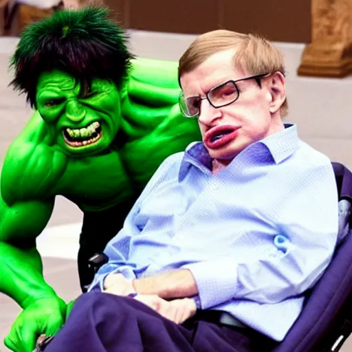 Image similar to stephen hawking cosplaying as the hulk, stephen hawking wearing a hulk costume, cosplay award winner