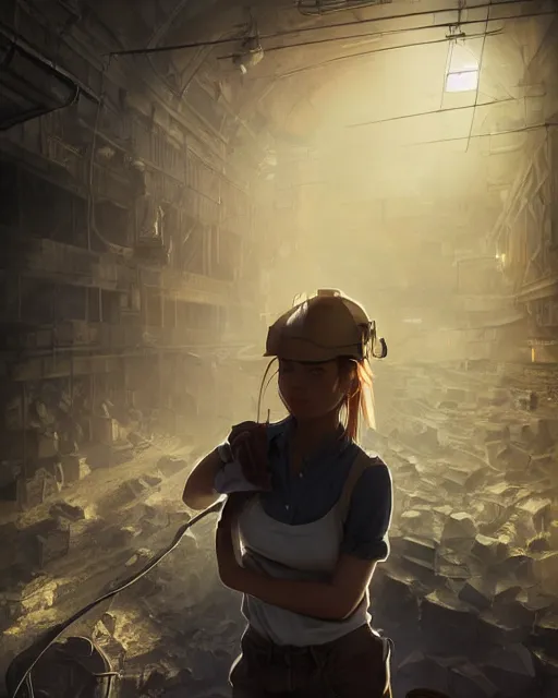 Prompt: a girl mining in a coal mine, dirty hard work, full shot, atmospheric lighting, detailed body and face, by makoto shinkai, stanley artgerm lau, wlop, rossdraws