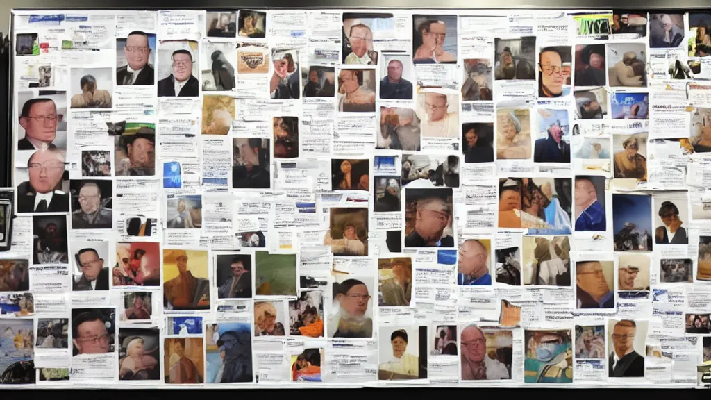 Prompt: Image-filled evidence board for the Mongolian Hank Hill conspiracy