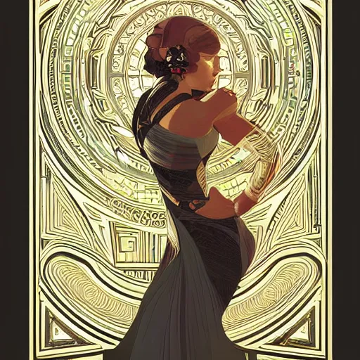 Image similar to Vector art, art deco pattern, repeatable, symmetrical, center punched, Archviz, elegant, intricate, digital painting, artstation, concept art, smooth, sharp focus, illustration, art by artgerm and greg rutkowski and alphonse mucha