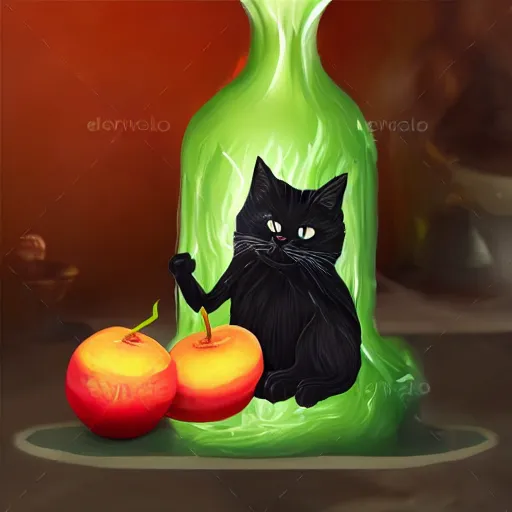 Image similar to black cat making potion, detailed, clean, realistic