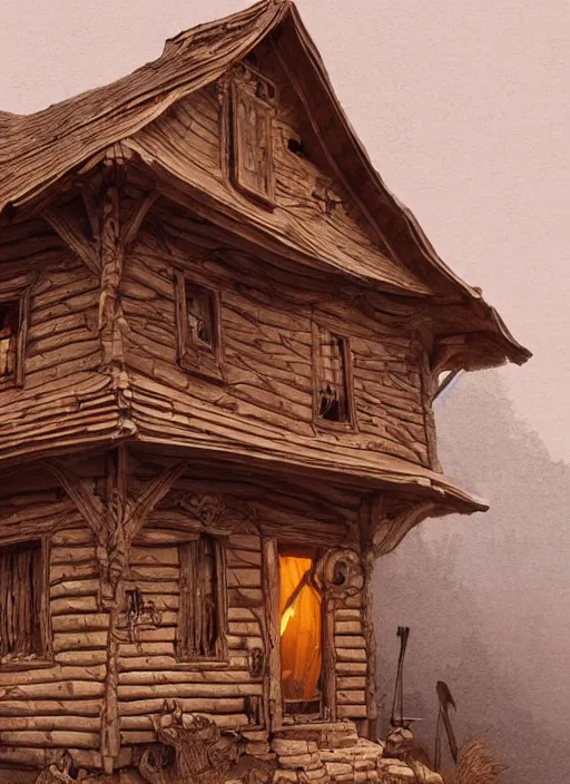 Image similar to a wood carved house on a mystic groove, art style by kim jung gi karl marx greg rutkowski, au naturel, hyper detailed, digital art, trending in artstation, cinematic lighting, studio quality, smooth render, unreal engine 5 rendered, octane rendered