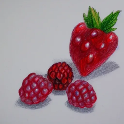 Image similar to super basic drawing of berries and diamonds, crayon on paper