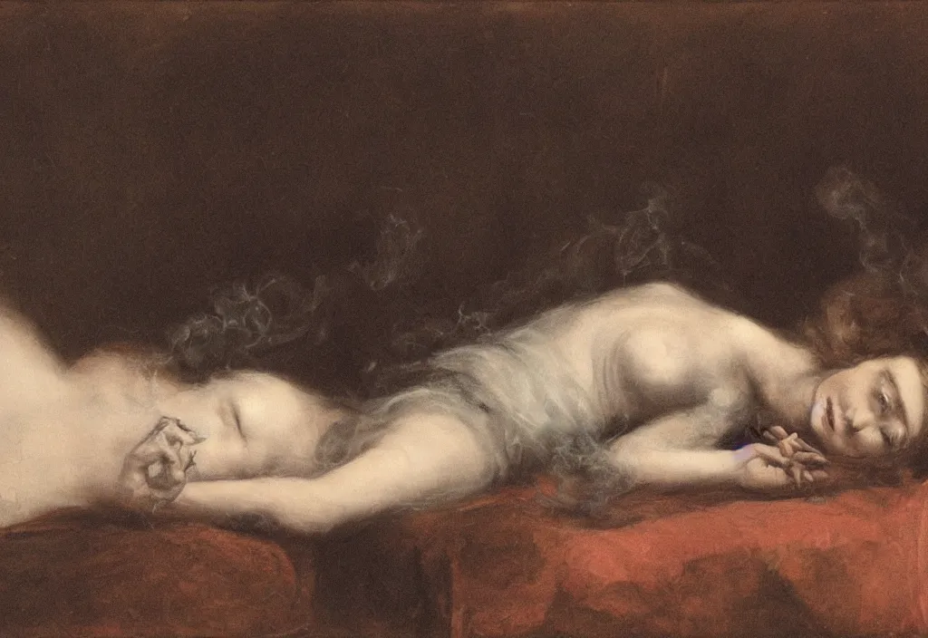 Image similar to A lady lying in smoke