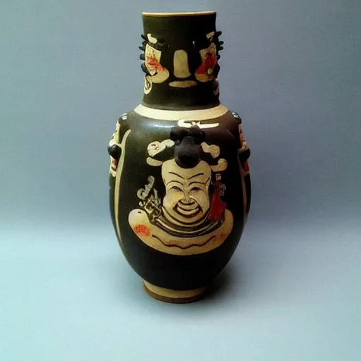 Prompt: vase work, Ancient vase art of Sullivan, mosters inc in art style of chinese art, fragmented clay firing chinese vase with an James P. Sullivan in the style of ancient chinese art, ancient chinese art!!!!! chinese art