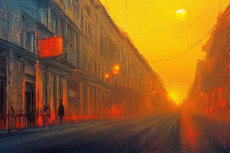 Prompt: bucharest streets sunset by anato finnstark