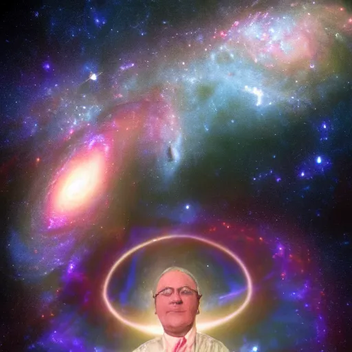 Image similar to portrait of god, galaxies and nebulae behind him in a transcendent, ascended plane of existence and reality