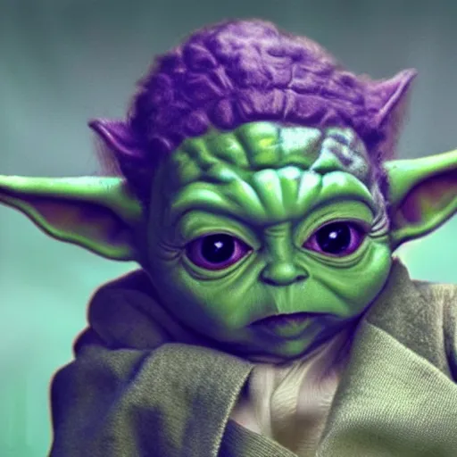 Prompt: Baby Yoda As the joker digital art 4K quality super realistic