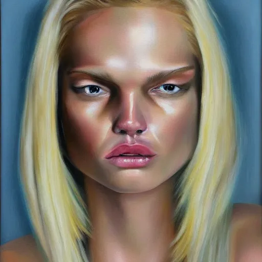 Prompt: portrait of crying blonde fashion model, hyperrealism oil painting