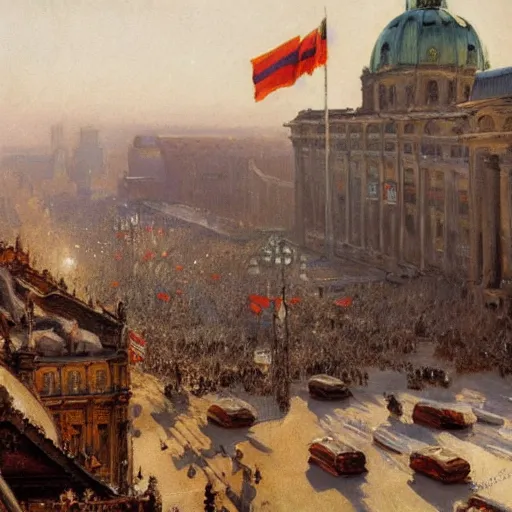 Image similar to detailed cinematic wide shot of berlin 1 9 3 0 german flag smooth, sharp focus, ultra realistic, spring light, painting by gaston bussiere, craig mullins, j. c. leyendecker