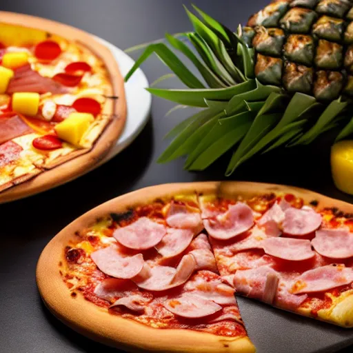 Image similar to pizza with ham pineapple and chesse profesional commercial photo shot 4 k