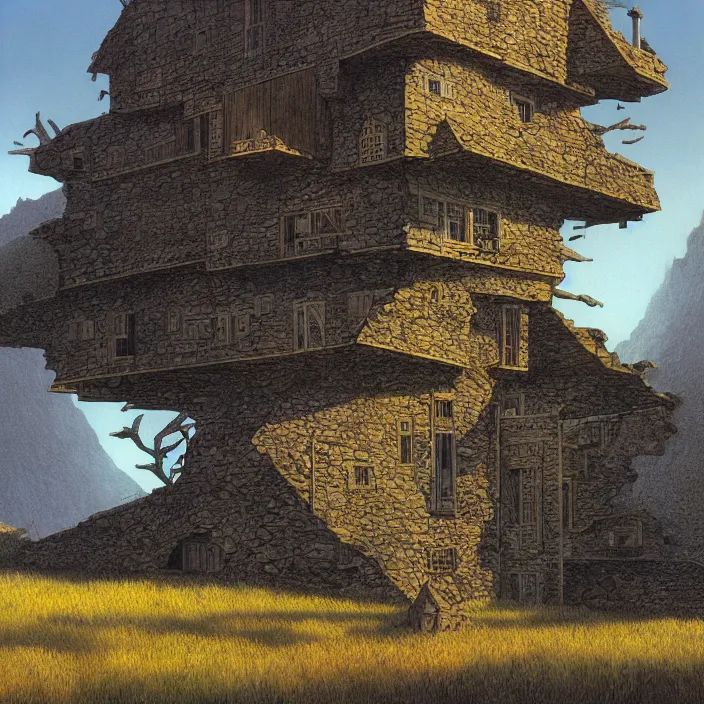 Prompt: a building in a landscape, by michael whelan