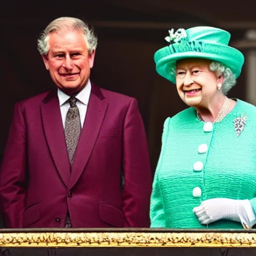 Prompt: the queen of england grinning rudely and saying fuck you raising middle finger in a magazine cover photo. highly detailed hands