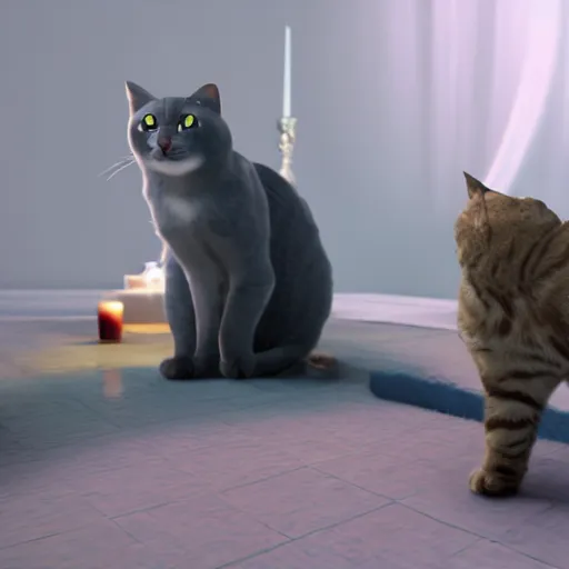 Image similar to cat exorcism session, unreal engine