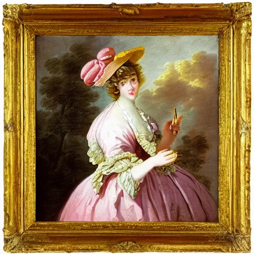 Prompt: “ fragonard oil painting, woman in garden in pink dress and hat, 1 7 0 0 s ”