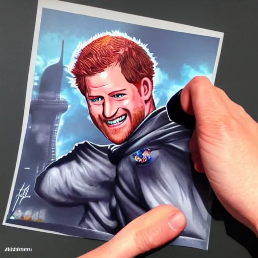 Prompt: 5 5 mm giant prince harry attacks tokyo illustration in technicolor by artgerm