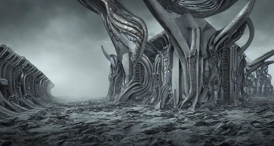 Prompt: alien houses in style of giger, 8k, octane render