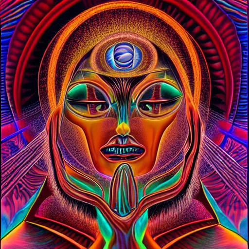 Prompt: the sacred feminine by alex grey, digital visionary art