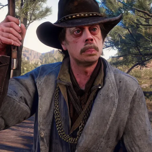 Prompt: Steve buscemi as character in red dead redemption 2, 4k