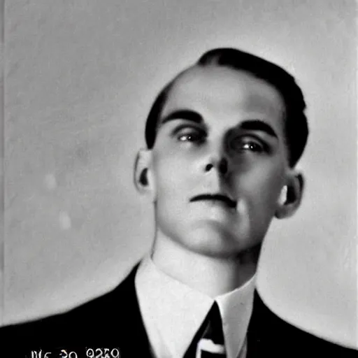 Image similar to A photograph portrait of Jerma985 wearing a suit with short slicked hair in the early 1930s, taken in the early 1930s, grainy, taken on a early 1930s Kodak Camera, realistic, hyperrealistic, very realistic, highly detailed, very detailed, extremely detailed, detailed, digital art, trending on artstation