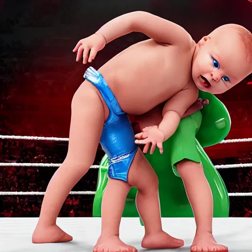 Prompt: babies pro wrestling in the wwe, 4 k, photorealistic