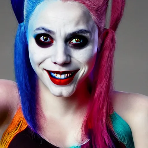 Prompt: portrait of harley quinn without her makeup